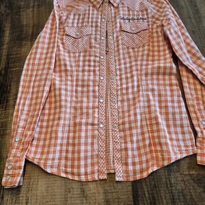 Harley-Davidson Orange Plaid Shirt Size Small